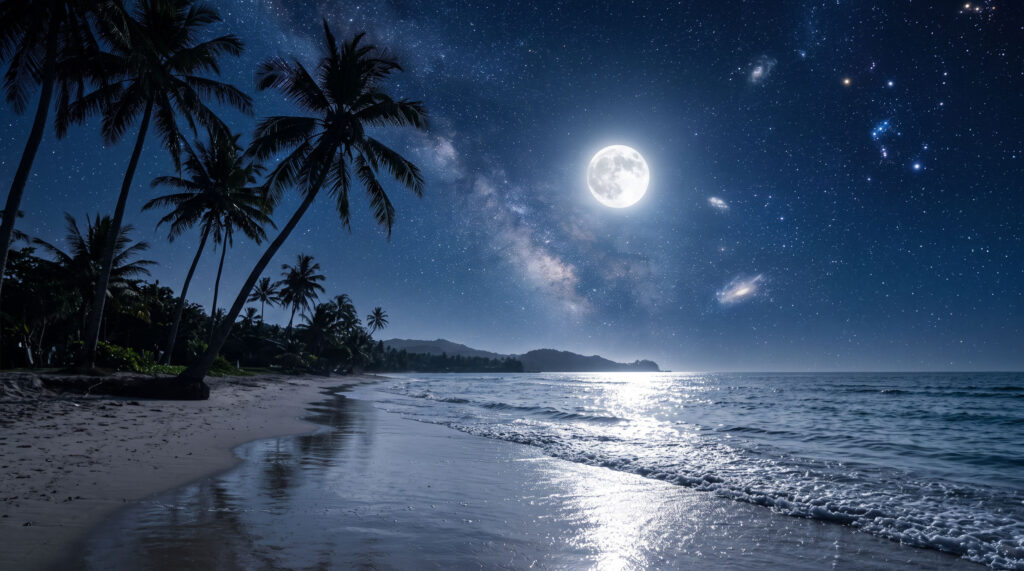 A Dreamy and Calming Tropical Beach Night Wallpaper