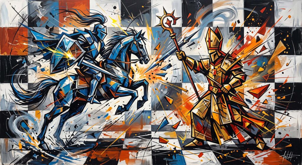 Chess Game Knight Bishop Fight Abstract Art Wallpaper