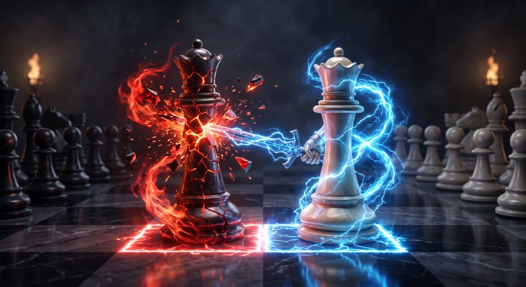 Chess Game Queens Fighting Fantasy 3D Art Wallpaper