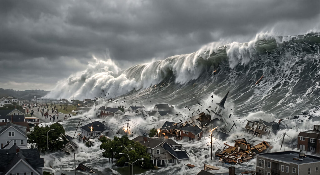 Realistic and Terrifying Wallpaper of a Gigantic, Foaming Tsunami