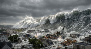 Realistic and Terrifying Wallpaper of a Gigantic, Foaming Tsunami