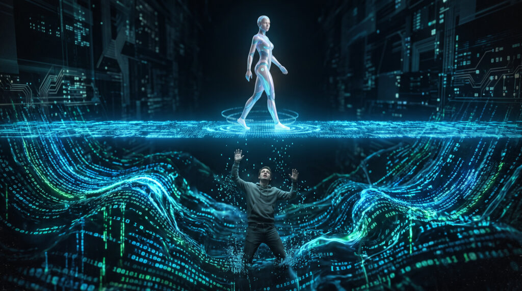 AI Dominating Human Digital Wave Wallpaper