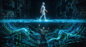 AI Dominating Human Digital Wave Wallpaper