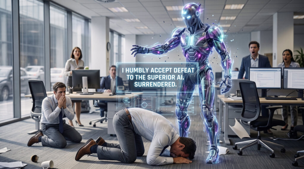 AI Surrender Businessman Defeat Wallpaper