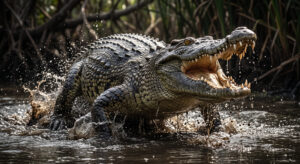 Charging Crocodile Muddy Water Wallpaper
