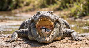 Crocodile And Cleaner Bird Wallpaper