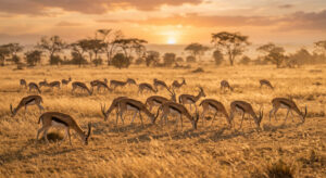 Gazelle Herd Sunset Savannah Wallpaper