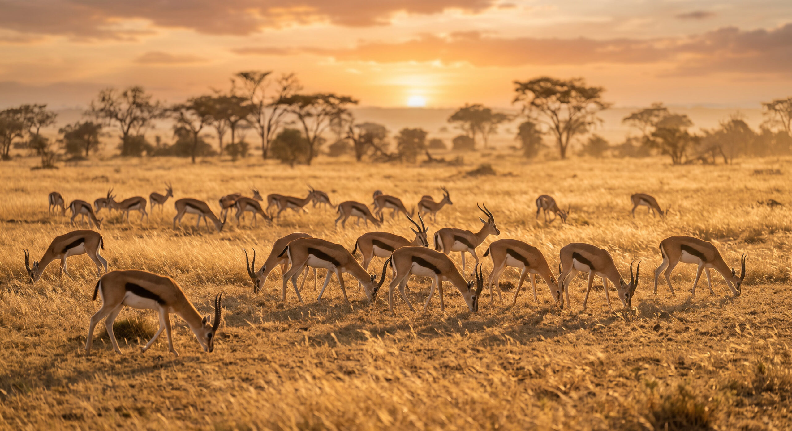 Read more about the article Gazelle Herd Sunset Savannah Wallpaper