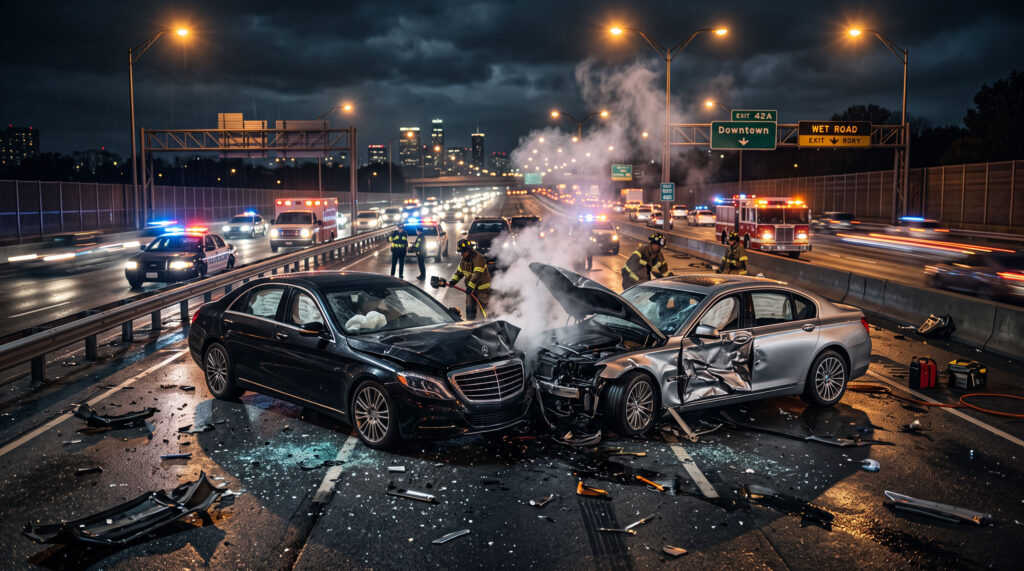 Highway Car Accident Emergency Services Night Wallpapers