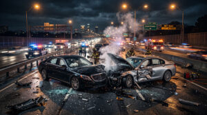 Highway Car Accident Emergency Services Night Wallpapers