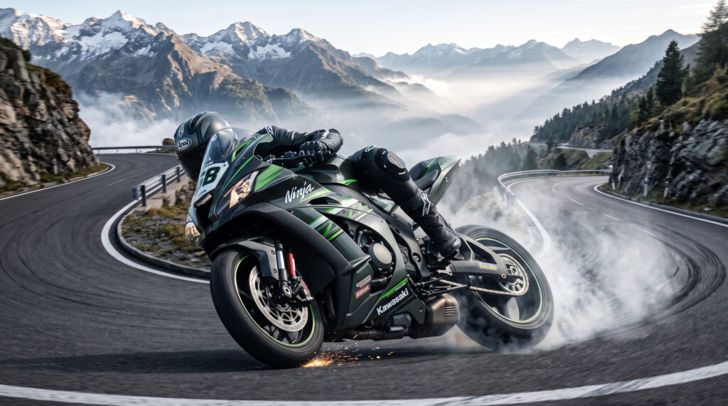 Kawasaki Ninja Sport bike Mountain Pass Burnout Wallpaper