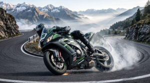Kawasaki Ninja Sport bike Mountain Pass Burnout Wallpaper