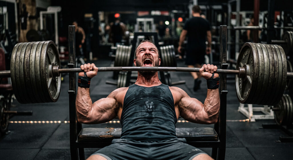 Male Heavy Barbell Bench Press GYM Workout