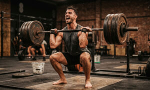 Mediterranean Male Heavy Barbell Front Squat GYM Workout Wallpaper