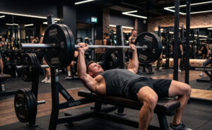 Nordic Male Heavy Barbell Bench Press GYM Workout Wallpaper