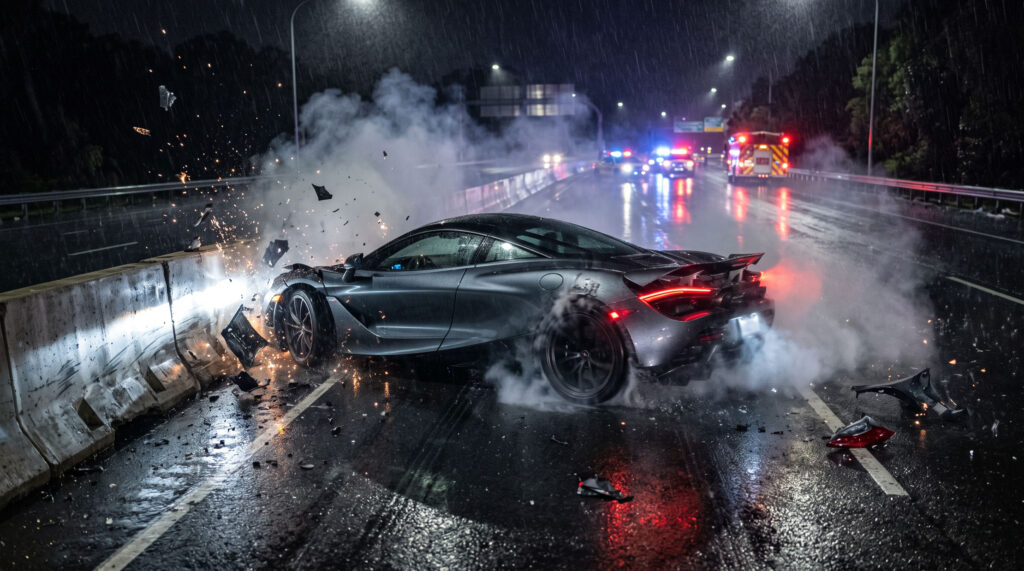 Supercar Highway Crash Barrier Night Wallpaper
