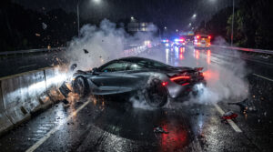 Supercar Highway Crash Barrier Night Wallpaper