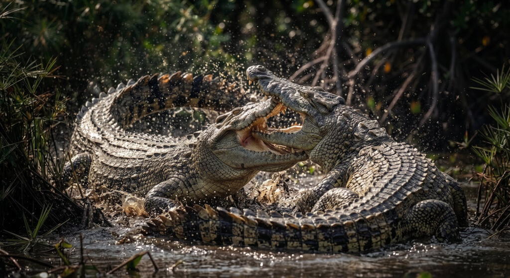 Two Crocodiles Clashing Jaws